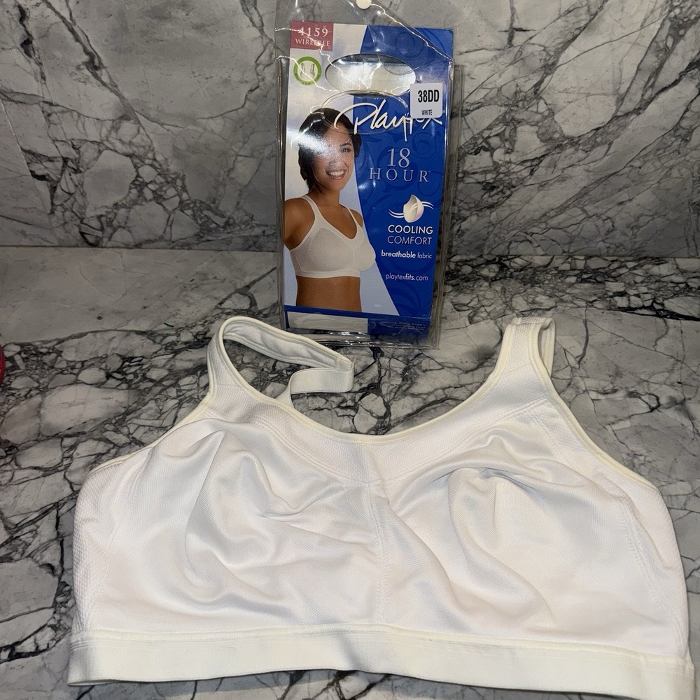 Playtex 38DD 18 Hour Cooling Comfort Wire Free Bra NEW White